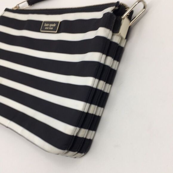 Kate Spade New York Black White Library Stripe Triple Gusset Clutch Makeup Pouch - Picture 8 of 16